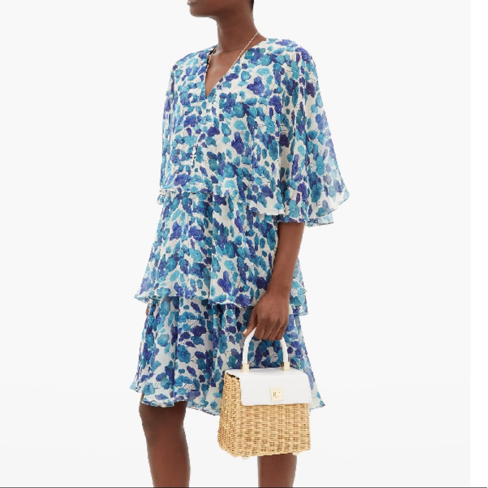 Adriana Degreas Lotus Leaf-print Chiffon Mini Dress In Blue Print